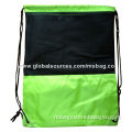 Promotional polyester drawstring bags, mesh fabric on front panel for decoration